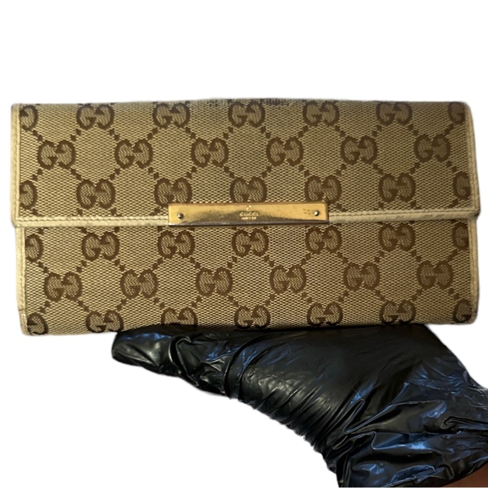 Authentic Gucci Brown Monogram Double Sided Long … - image 1